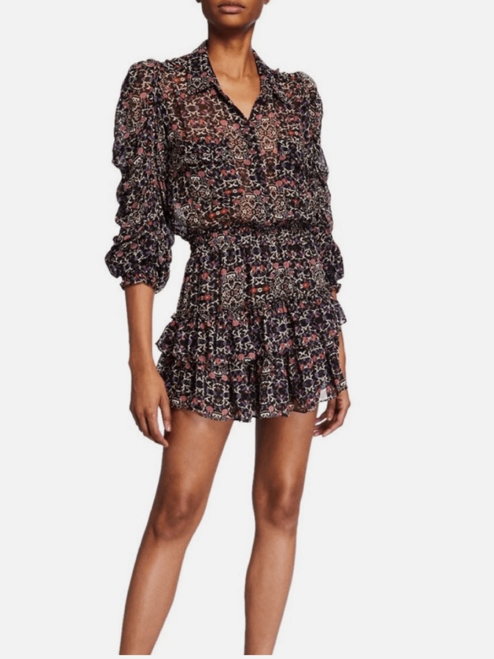Misa Adora Printed Ruffle Mini Dress, XS